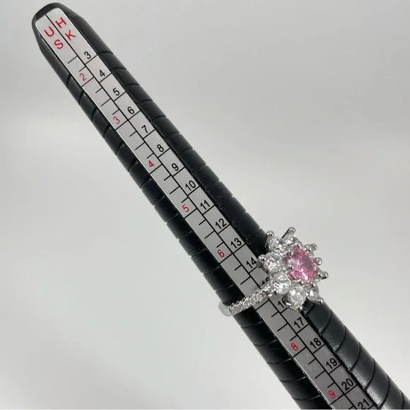 Exquisite Statement Pink White Diamond CZ Flower Star Silver Plated Boho Ring